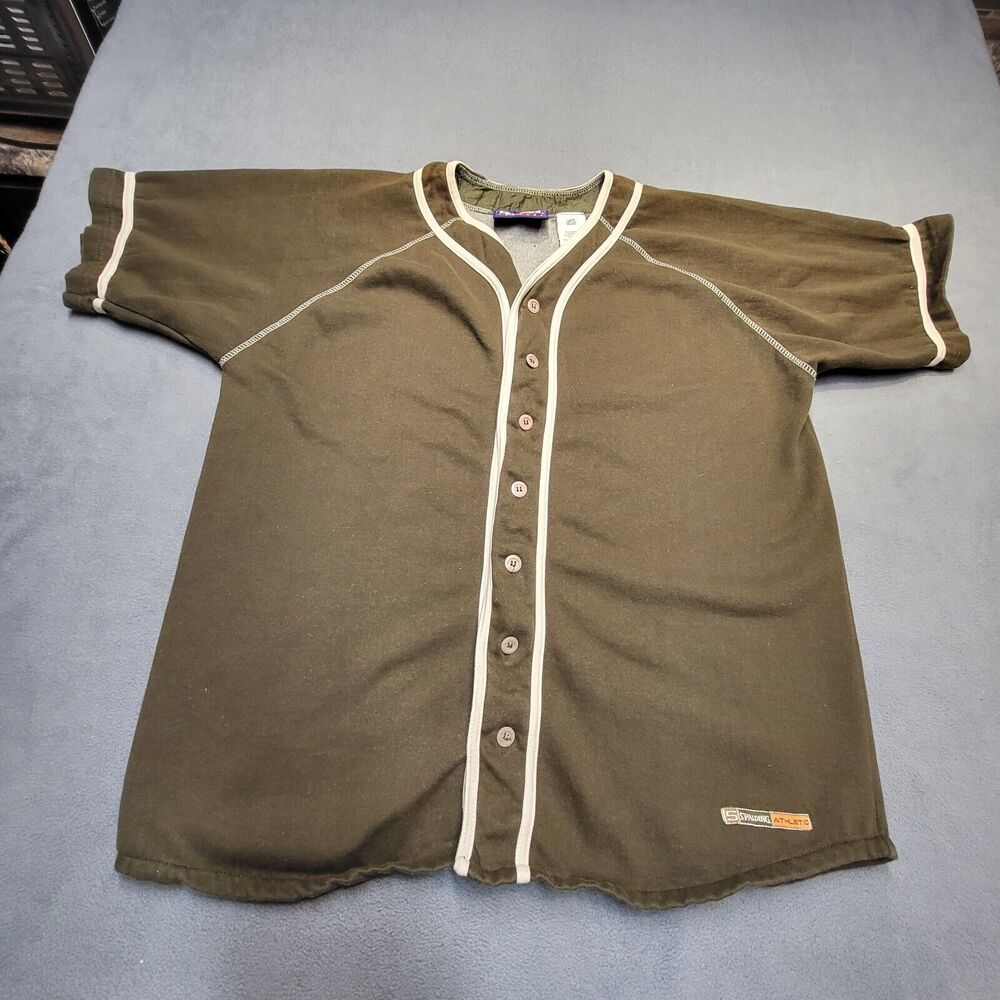 Spaulding Baseball Button Up Shirt Mens L Brown Short Sleeve